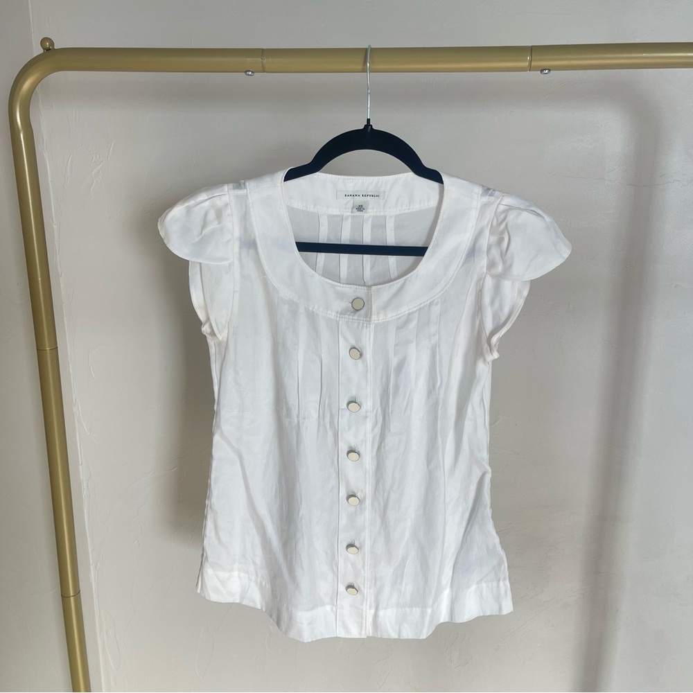 White Button-Up Women's Top Blouse Banana Republic Office Silk Cotton xsmall